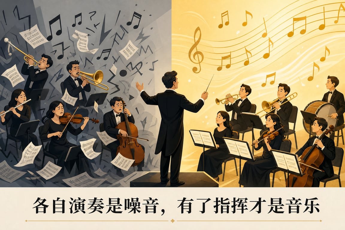 各自演奏是噪音,有了指挥才是音乐